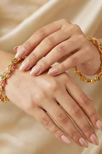 Gold laxmi ad designer bangle pink green