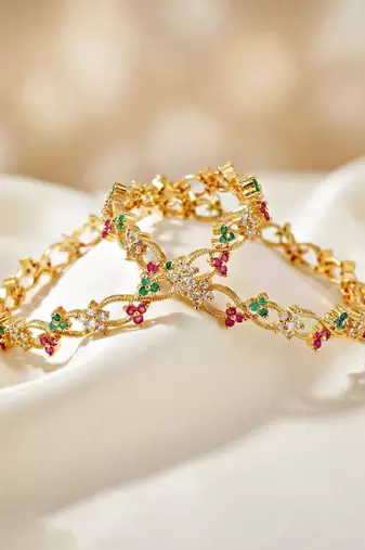 Gold laxmi ad designer bangle pink green