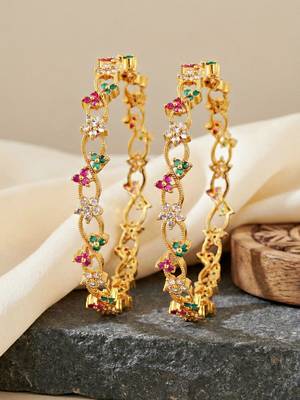 Gold laxmi ad designer bangle pink green 5