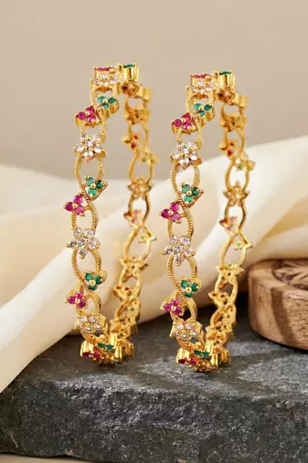 Gold laxmi ad designer bangle pink green