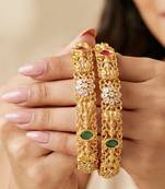 Gold laxmi temple ad bangle pink green