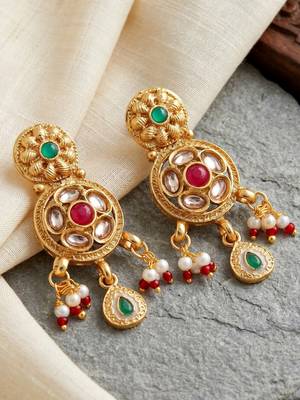 Lucky jewellery gold-plated ruby & green color traditional necklace set 4
