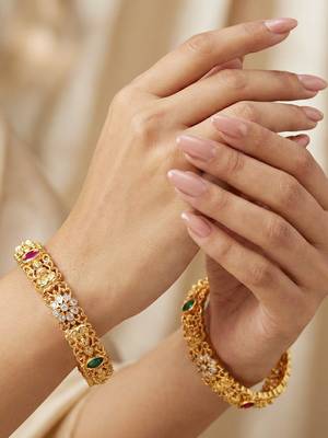 Gold laxmi temple ad bangle pink green 3