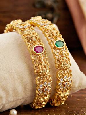Gold laxmi temple ad bangle pink green 4