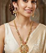 Lucky jewellery gold-plated ruby & green color long traditional necklace set
