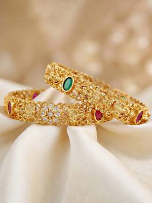 Gold laxmi temple ad bangle pink green 5