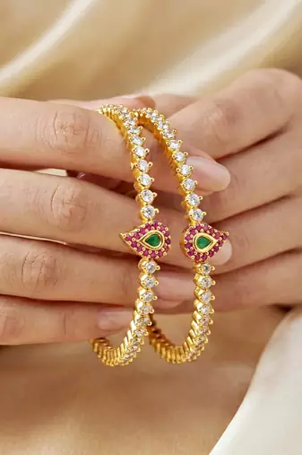 Gold multi color ad stone bangle