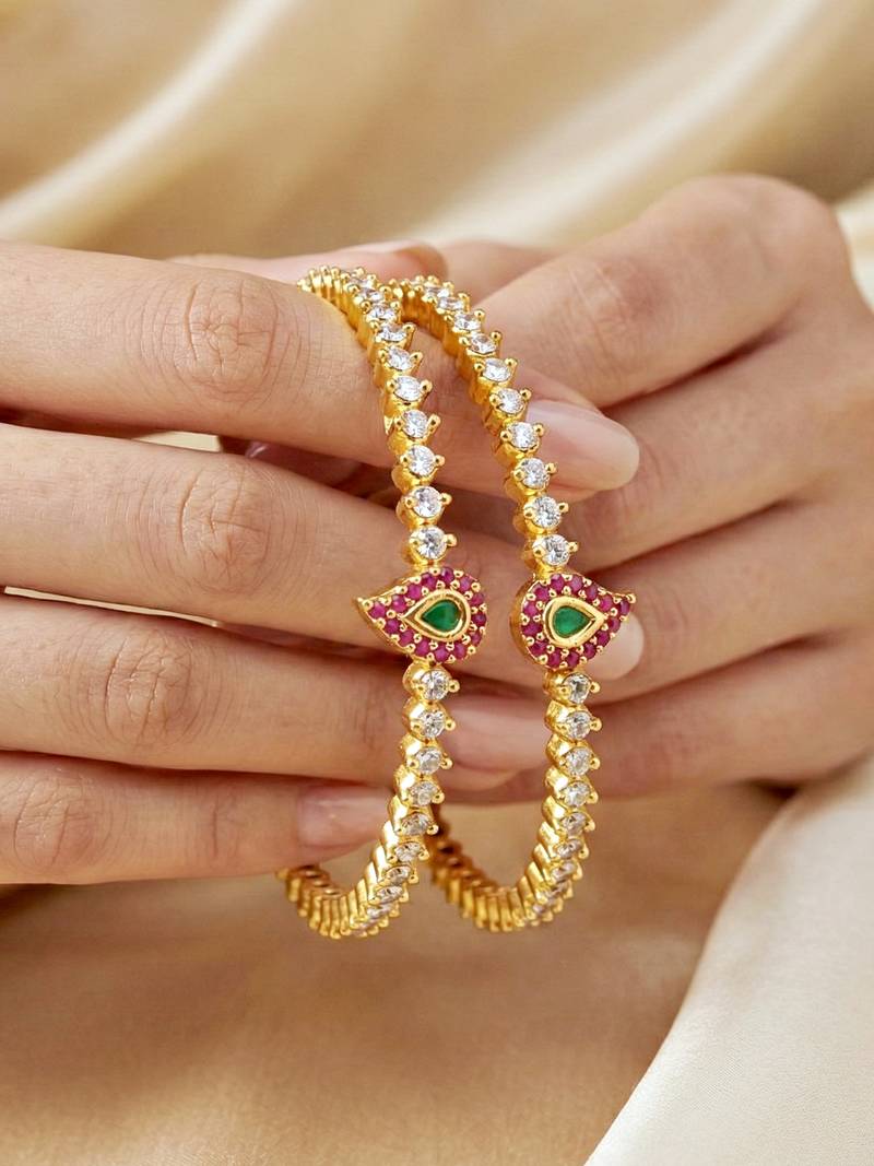 Gold multi color ad stone bangle