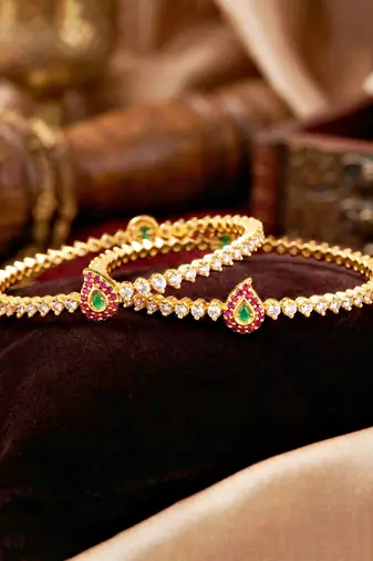 Gold multi color ad stone bangle
