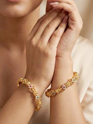 Gold ganesh peacock ad bangle pink green 3