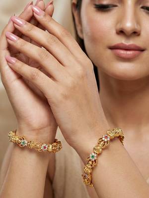 Gold ganesh peacock ad bangle pink green 4