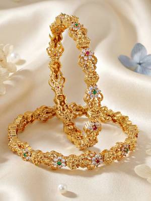 Gold ganesh peacock ad bangle pink green 5