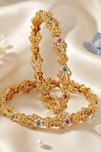 Gold ganesh peacock ad bangle pink green