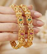 Gold laxmi idol ad pink green bangle
