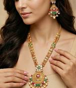 Lucky jewellery gold-plated ruby & green color traditional necklace set