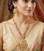 Lucky jewellery gold-plated ruby & green color traditional necklace set