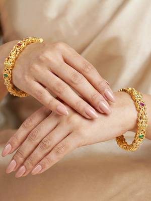 Gold laxmi idol ad pink green bangle 3