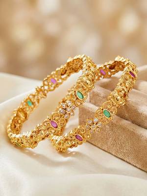 Gold laxmi idol ad pink green bangle 4
