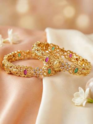 Gold laxmi idol ad pink green bangle 5