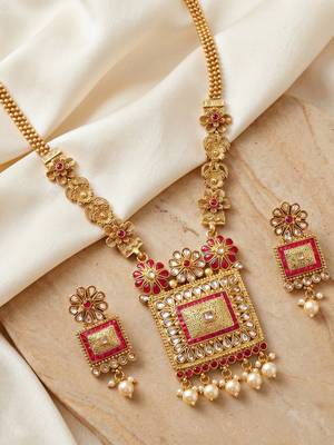 Lucky jewellery gold-plated ruby color traditional necklace set 2