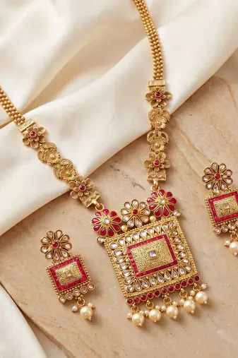 Lucky jewellery gold-plated ruby color traditional necklace set