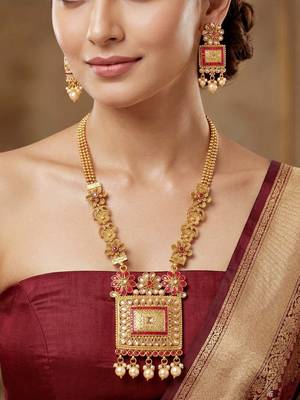 Lucky jewellery gold-plated ruby color traditional necklace set 3