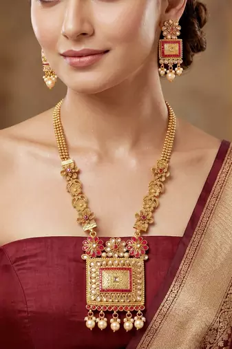 Lucky jewellery gold-plated ruby color traditional necklace set