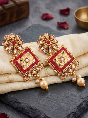 Lucky jewellery gold-plated ruby color traditional necklace set 4