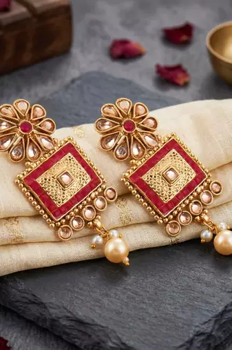Lucky jewellery gold-plated ruby color traditional necklace set