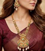 Lucky jewellery gold-plated green color long traditional necklace set