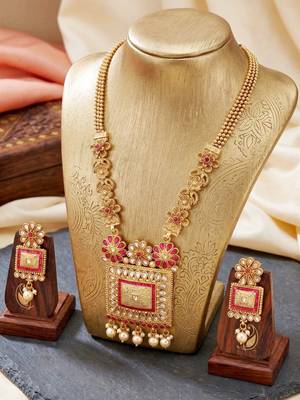 Lucky jewellery gold-plated ruby color traditional necklace set 5