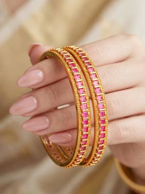 Gold peacock ad pink green bangle 1