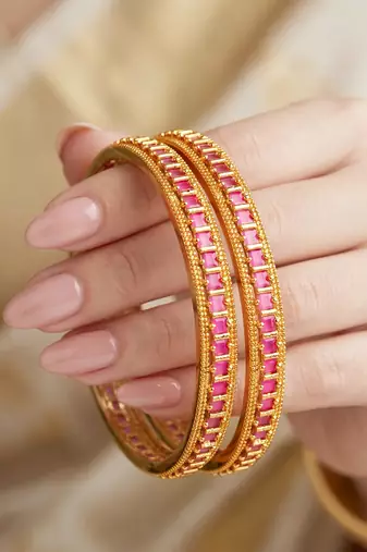 Gold peacock ad pink green bangle