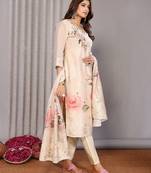 Women cream floral chanderi kurta set