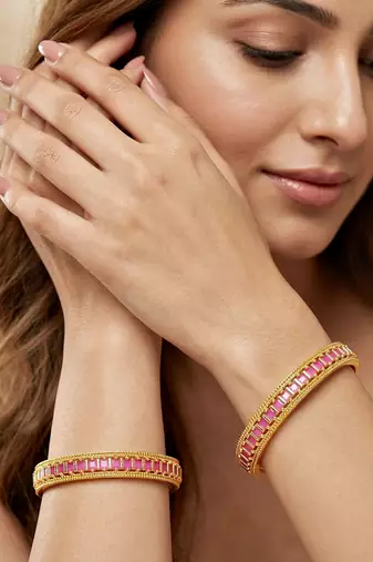 Gold peacock ad pink green bangle