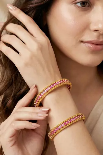Gold peacock ad pink green bangle
