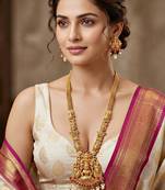 Lucky jewellery gold-plated laxmi idol temple ruby color necklace set