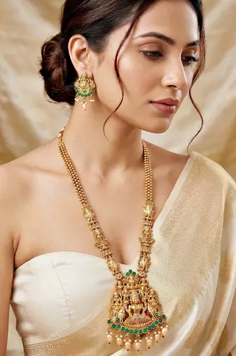 Lucky jewellery gold-plated laxmi idol temple necklace set