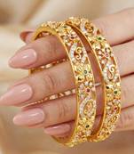 Gold plated temple bangle pink green stone kada