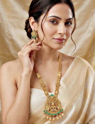 Lucky jewellery gold-plated laxmi idol temple necklace set 2