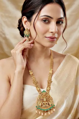 Lucky jewellery gold-plated laxmi idol temple necklace set
