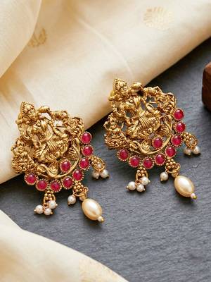 Lucky jewellery gold-plated laxmi idol temple ruby color necklace set 4
