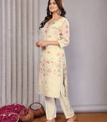 Women off white floral chanderi kurta set