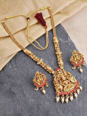 Lucky jewellery gold-plated laxmi idol temple ruby color necklace set 5