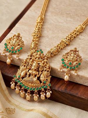 Lucky jewellery gold-plated laxmi idol temple necklace set 3