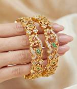 Gold laxmi ji temple bangle pink green stone kada