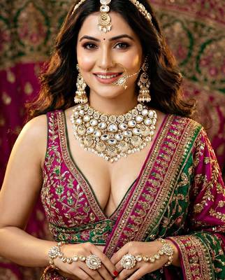 Lucky jewellery gold plated kundan white beads bridal jewellery set traditional designer statement 1
