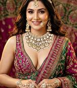 Lucky jewellery gold plated kundan white beads bridal jewellery set traditional designer statement