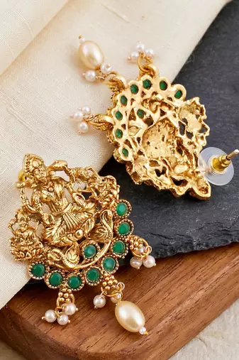 Lucky jewellery gold-plated laxmi idol temple necklace set