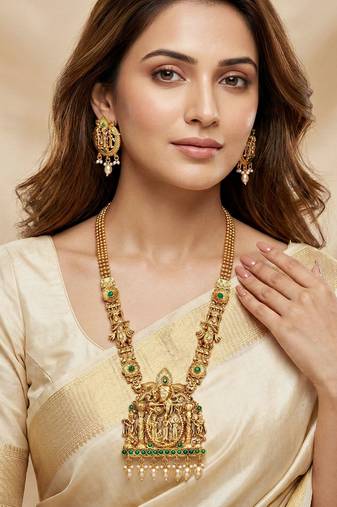 Lucky jewellery 18k gold-plated ram parivar temple necklace set